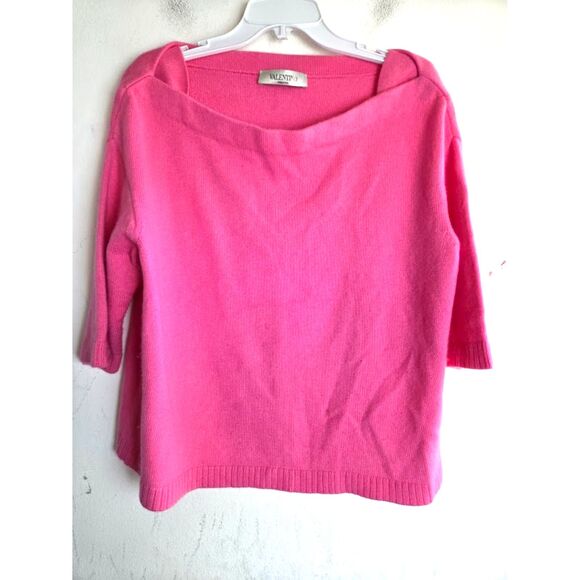 Valentino Women Pink 100% Cashmere Made in Italy Square Neck Sweater size Medium - Picture 1 of 12